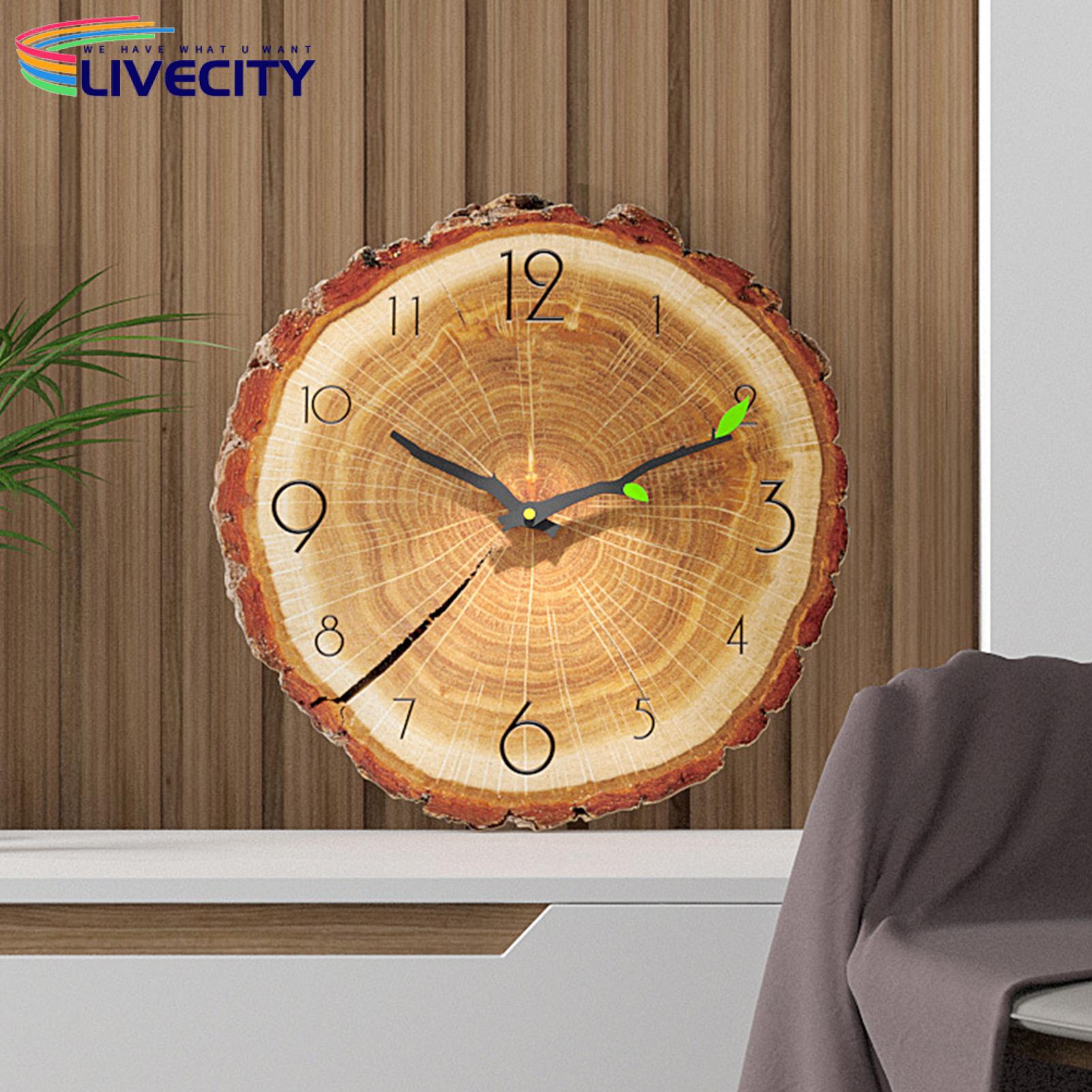 Tree Stump Wall Clock Rustic 12 Inch Wood Grain Wall Clock Silent Quartz Movement Battery Powered Unique Tree Stump Design Arabic Numerals Perfect for Southeast Asian Homes Mdf Wall Clock. 