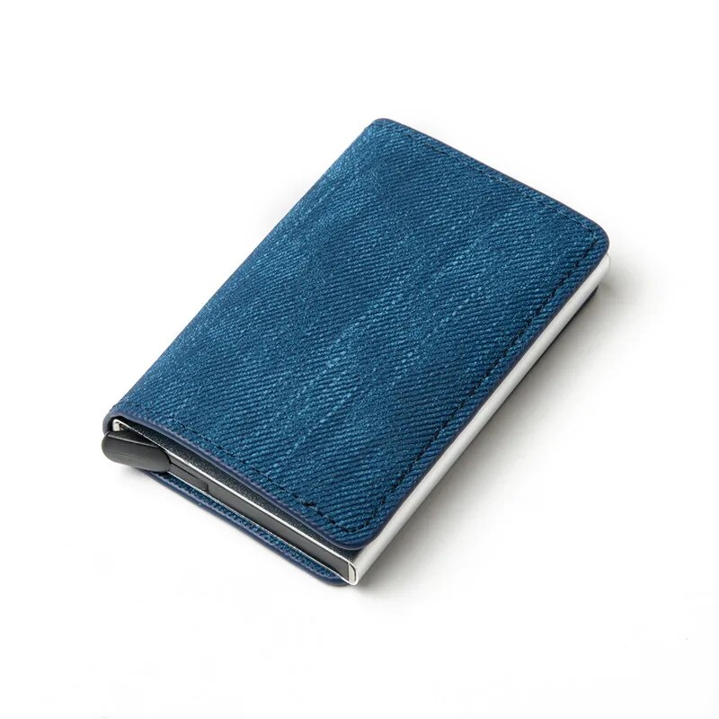 【3C VictoryEagle】ZOVYVOL Anti-theft Clutch Single Box Wallet 2020 New RFID Blocking Card Holder Denim Business Pop-up ID