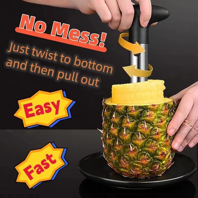 ZAFNAH Pineapple Corer and Slicer, Pineapple Slicer and Corer, Stainless Steel Pineapple Peeler, Easy Pineapple Core Remover, Decorator, Eye Removal Tool, Pelador de Piña (Black with. 