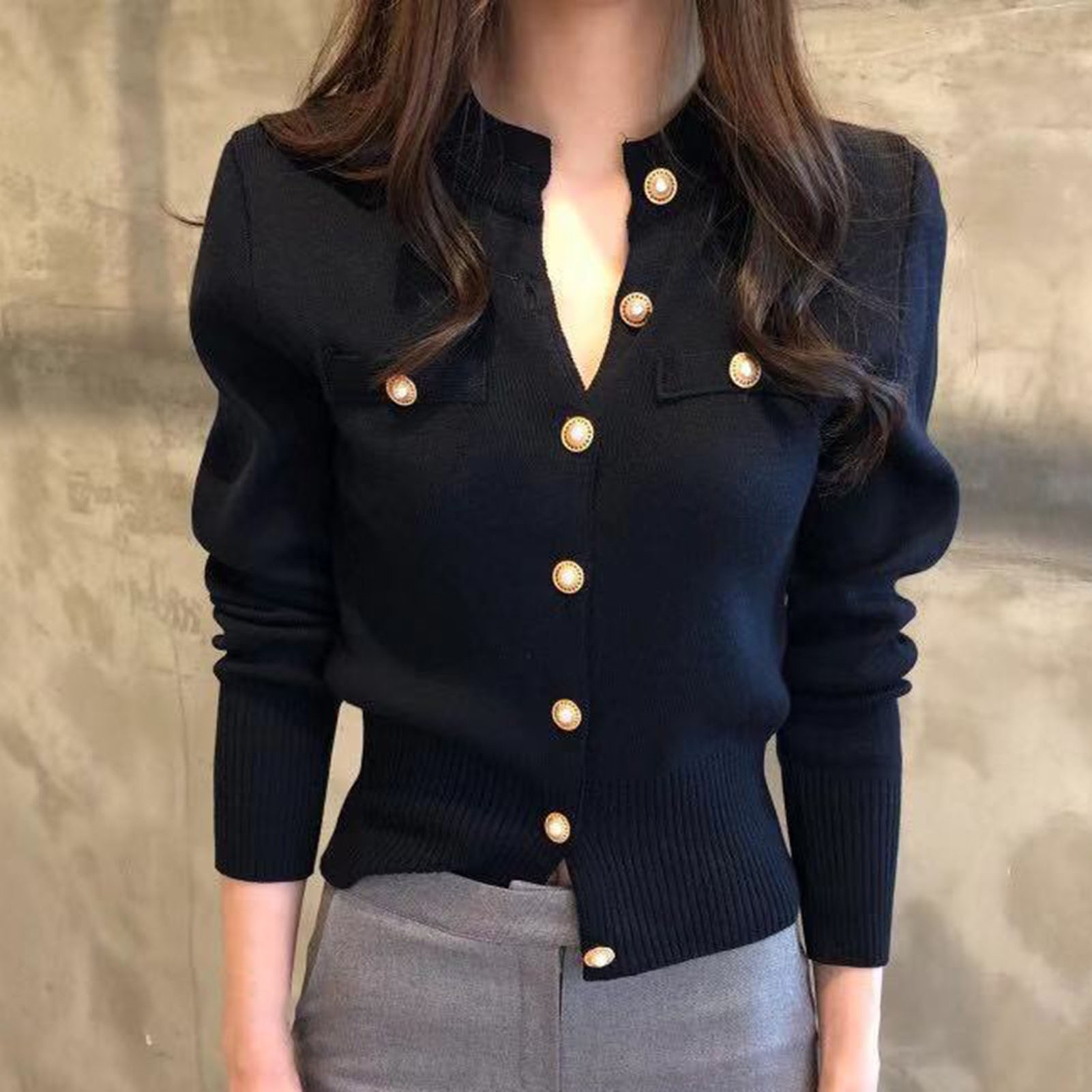 Cardigan Sweater Long Sleeve Faux Pearl 