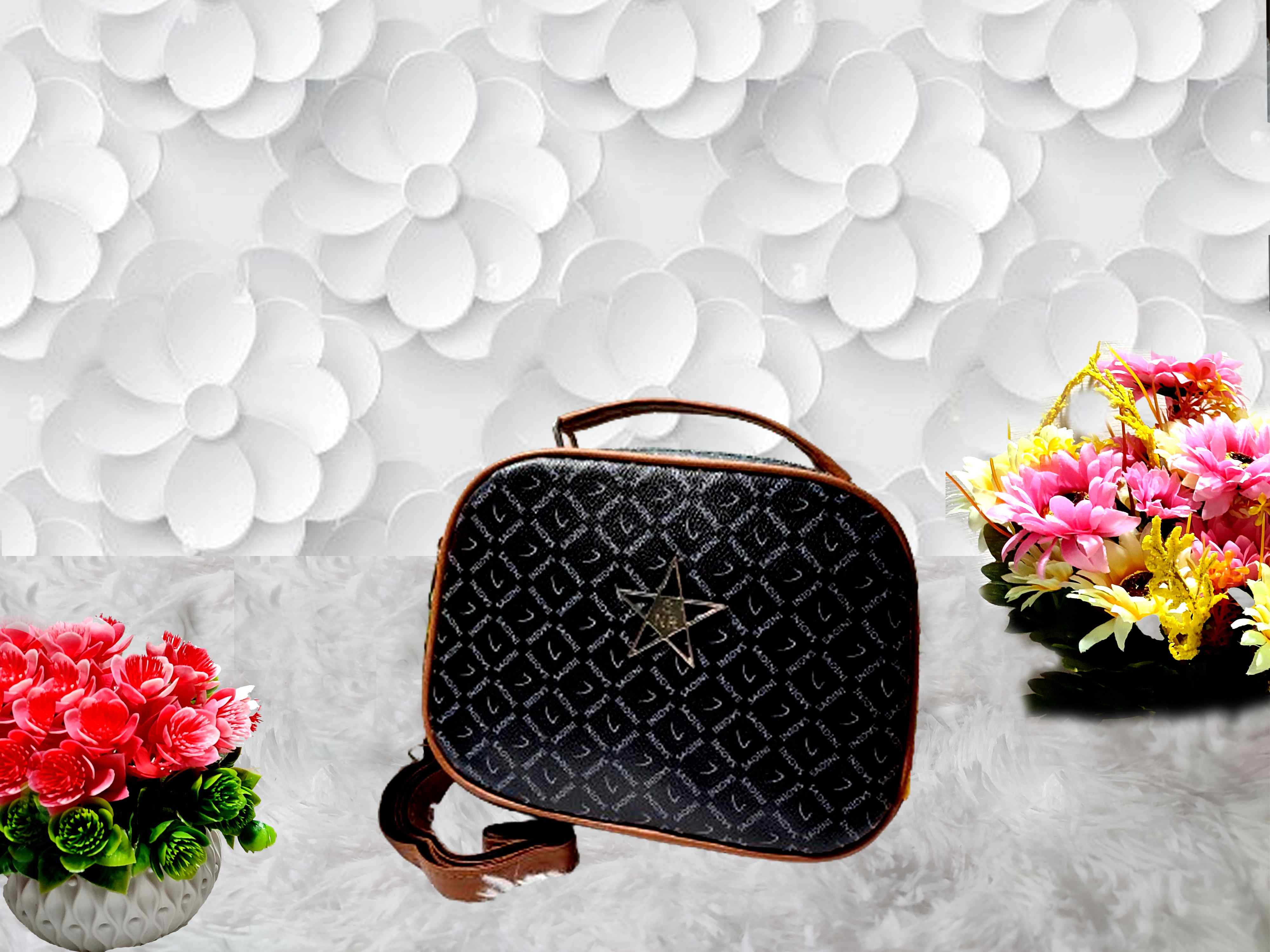 Stylish Women’s & Girls' Black Printed Crossbody Bag - Multi-Compartment with Long Strap