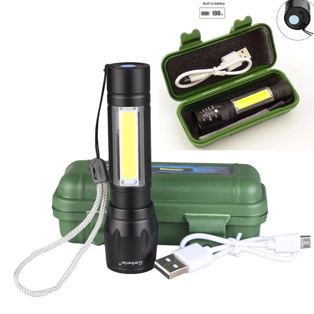Flash light And Telescopic Zoom Torch Light xpe+cob light energy saving. 