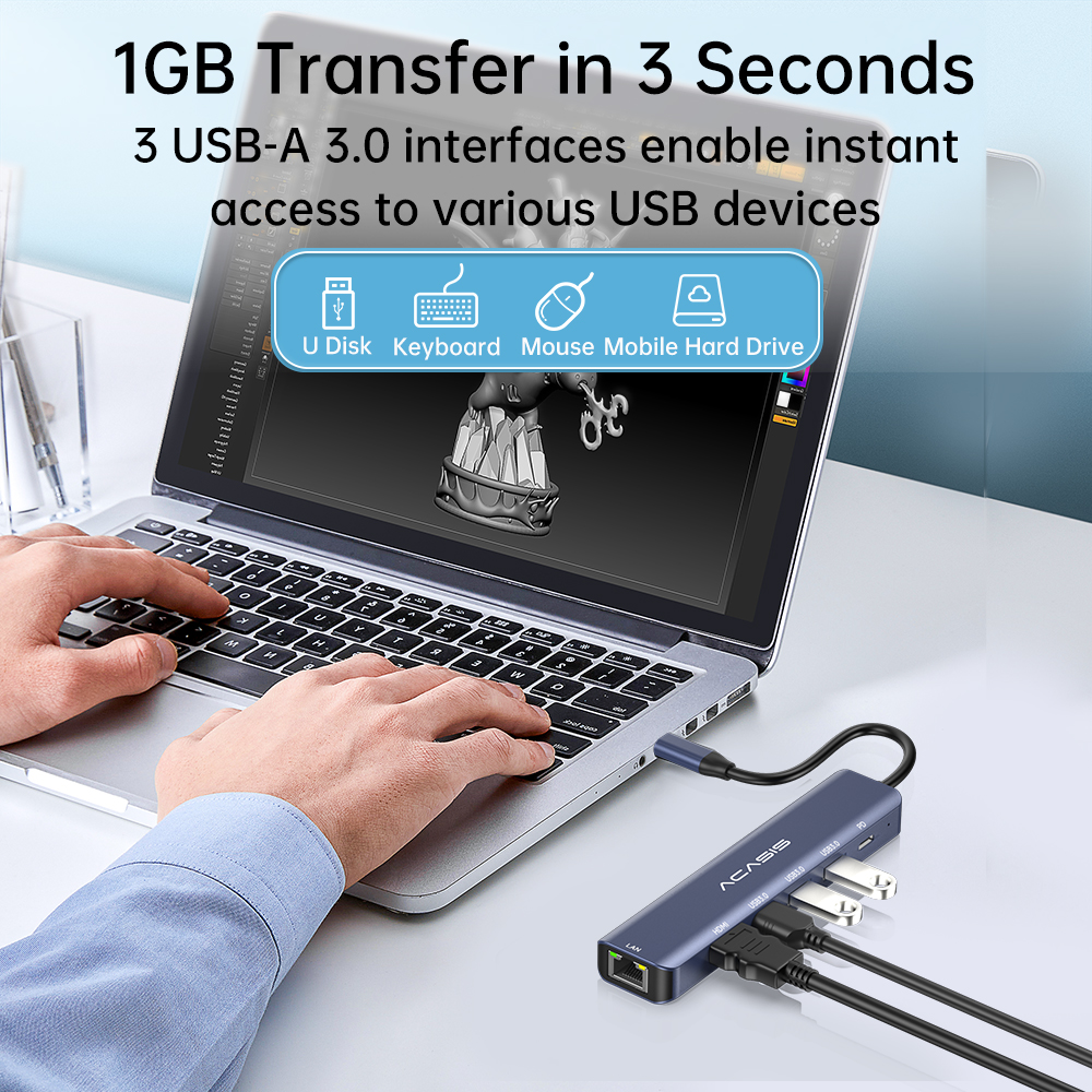 ACASIS USB C Docking Station, 6-in-1 Hub Dual Display Adapter with HDMI, 100W PD, 3*USB3.0, Ethernet Ports. .Wide Compatibility. 