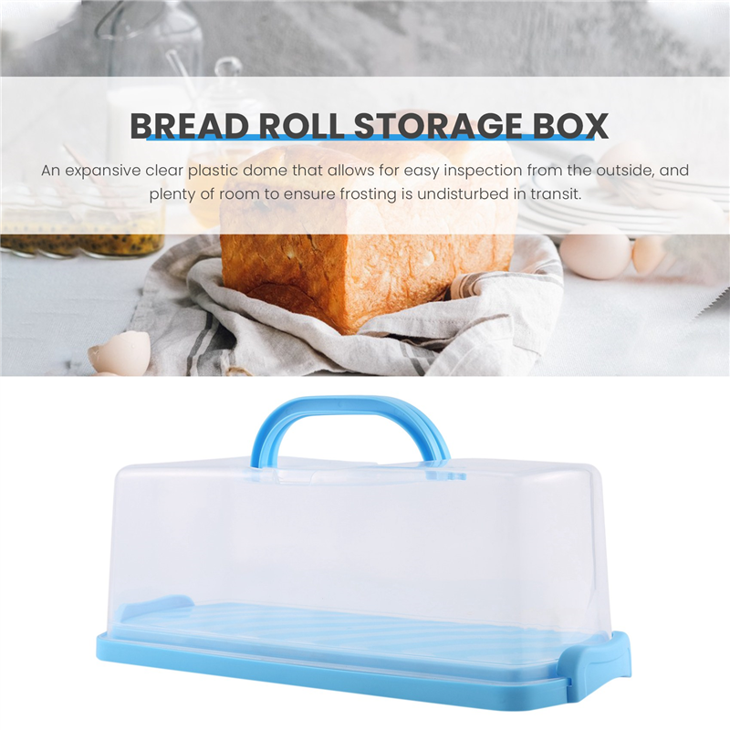 Portable Bread Box with Handle Loaf Cake Container Plastic Rectangular Food Storage Keeper Carrier 13Inch Translucent Dome for Pastries, Bagels, Bread Rolls, Buns. 