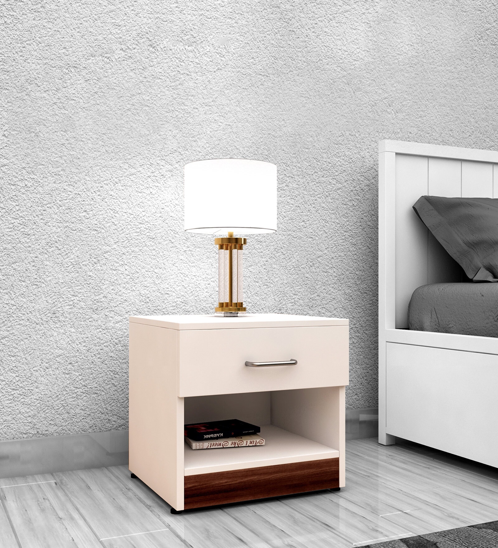 Royal Décor Exclusive  Design M01 White Bed Side Table With Drawer
