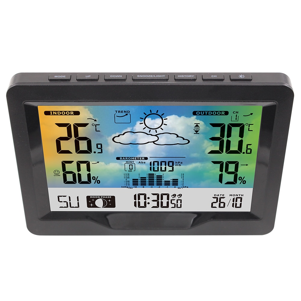 Wireless Weather Station Indoor Outdoor Weather Forecast Station with Outdoor Sensor Digital Temperature and Humidity Gauge. 