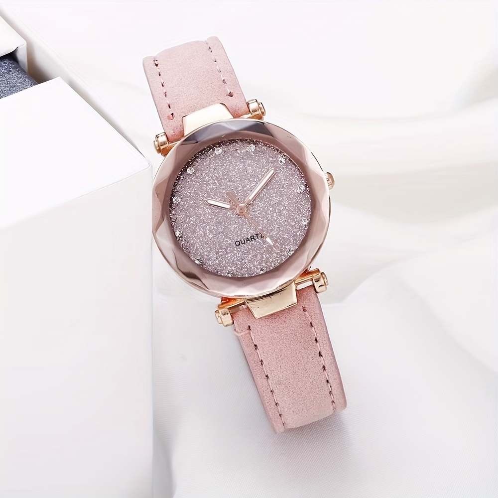 Casual Round Pointer Quartz Watch Starry Dial Analog Party Dress Watch, Gift For Mother's Day Valentine's Day. 