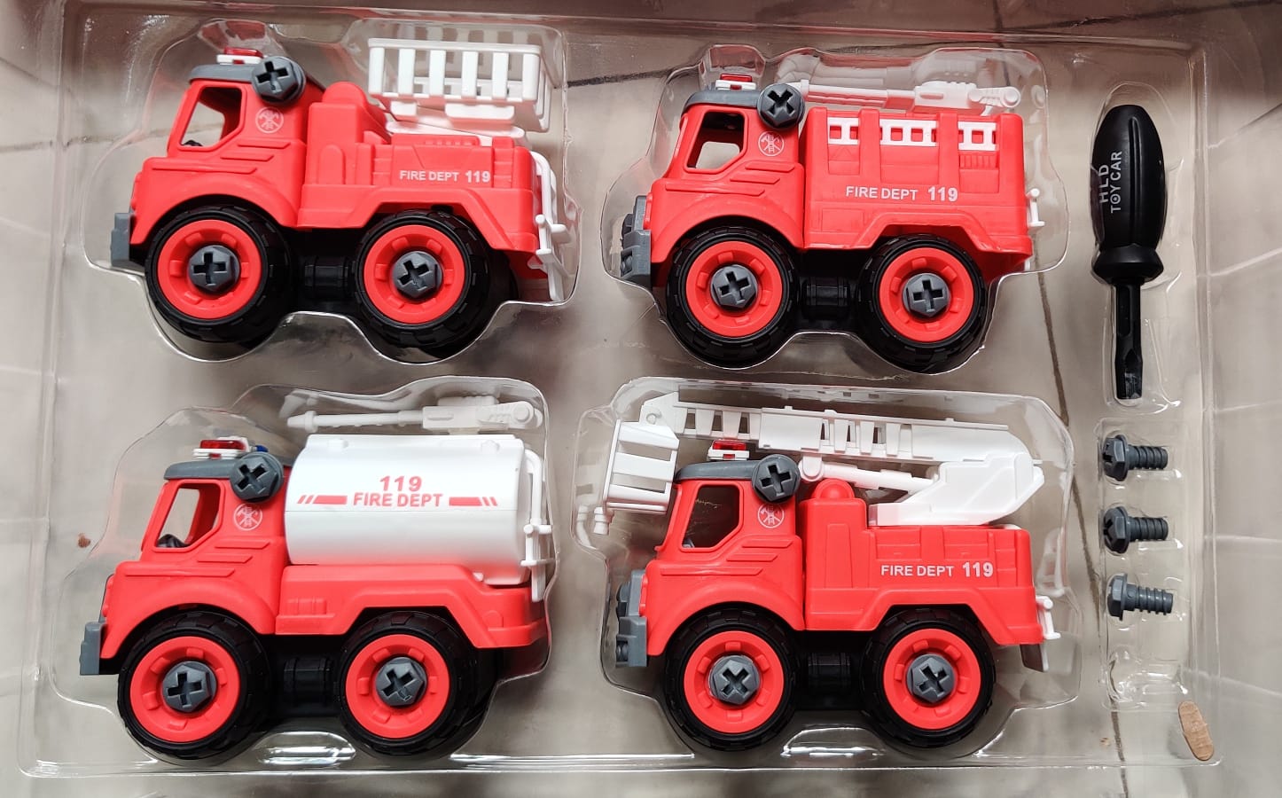 4pcs/set DIY Engineering Vehicle Set Disassembly Assembly Engineering Sanitation Toy Car Screw Nut with Disassembl Tool f. 