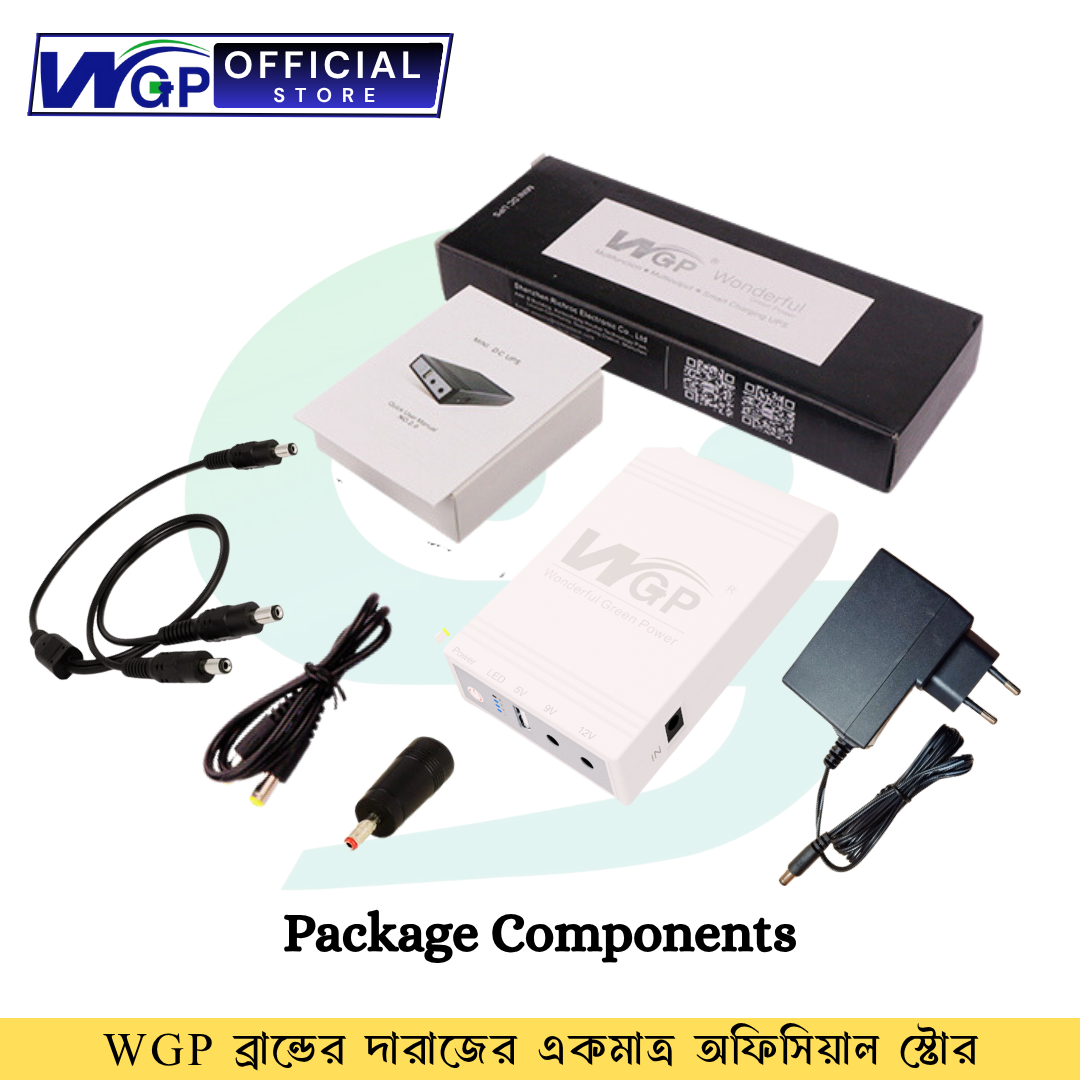 WGP Mini UPS 10400 mAh DC UPS for Router, Onu, CC Camera 5, 9, 12 Volt Output + Charger.