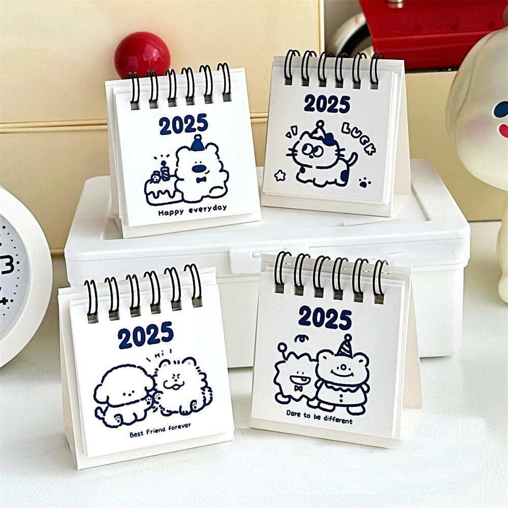 White Mini Desk Calendar Double Coil Binding Paper  Cute  Calendar 2025 New Mini Desk Calendar for Home Decor School Supplies Office Desk Accessory Gift For  Lovers  Management Tool. 