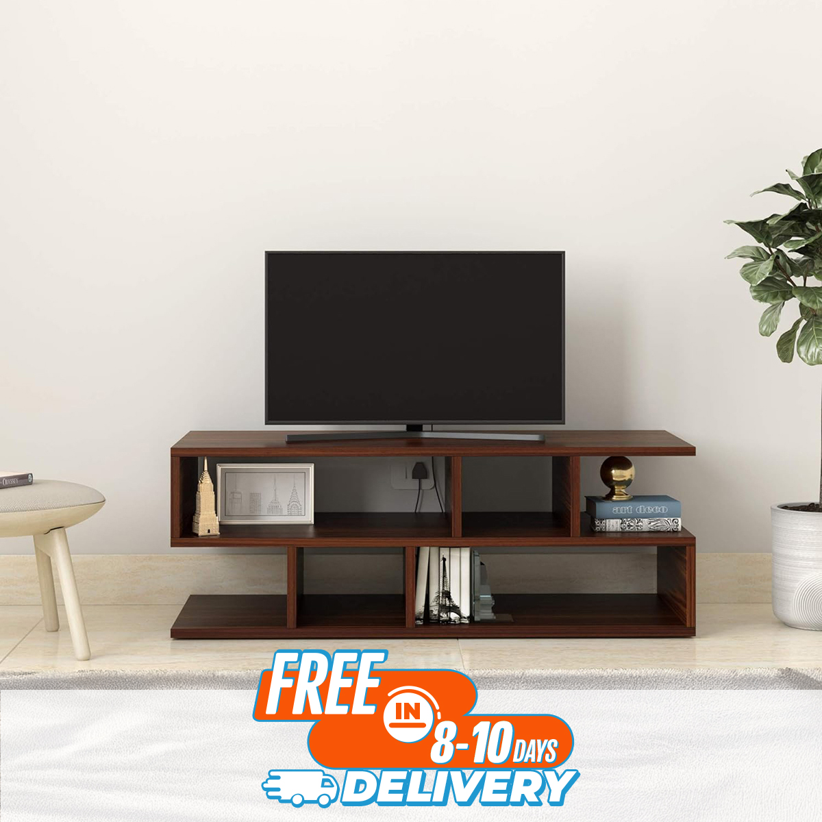 Floor Standing TV Entertainment Unit Setup Box Stand TV Cabinet with Shelves & Drawer for Books & Décor Display Unit, Upto 45 Inches Design by Nahid Furniture 18x40x12"