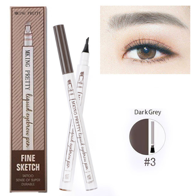Dark Brown Eyebrow Pencil - Microblading Eyebrow Tattoo Pen for Perfect Brows! Makeup Waterproof 4-Tip Eyebrow Pen with Black Liquid Enhancer for Flawless, Natural-Looking Eyebrows. Cosmetic Tool for Easy, Quick & Long-Lasting Eyebrow Shaping & Enhancemen. 
