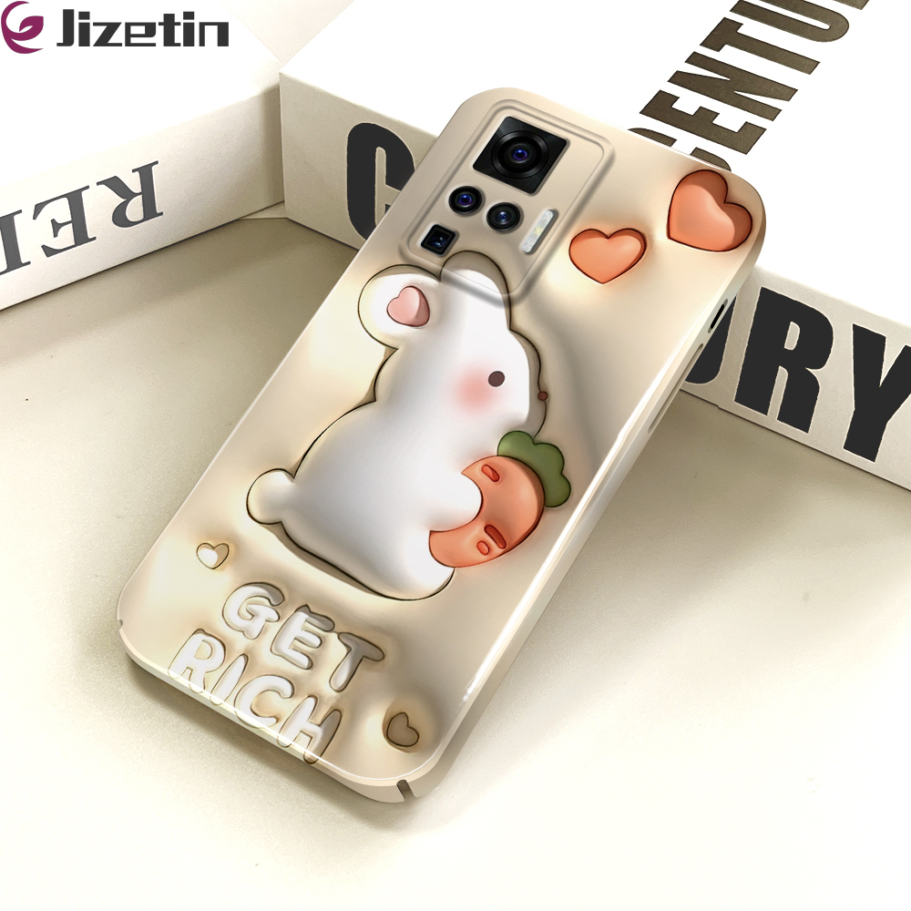 Jizetin for Vivo X50 Pro Back Cover Cute White Rabbit Luxury Slim Hard Crashproof Mobile Phone Case For Boys Girls