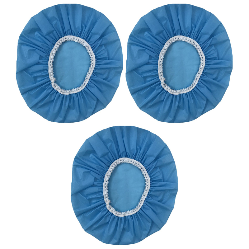 3Pcs Household Waterproof Shower Cap, Swimming Cap, Hotel Elastic Shower Cap Hair Set ( Blue)