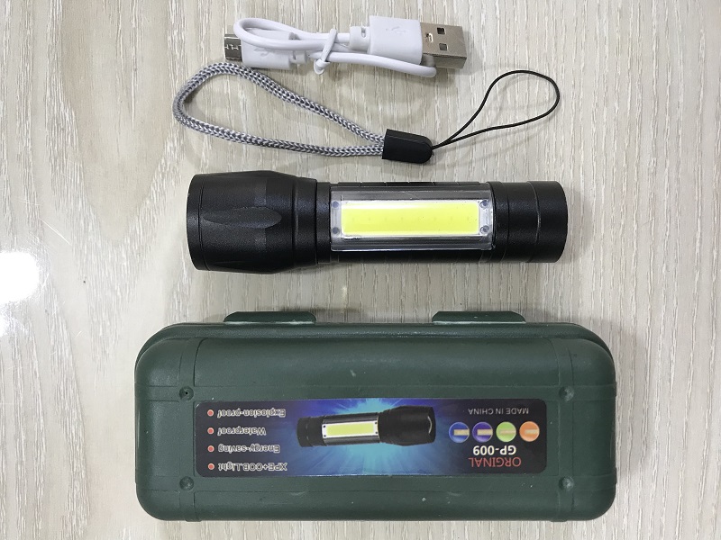 GF009 LED Flashlight COB Rechargeable Zoom Focus. 