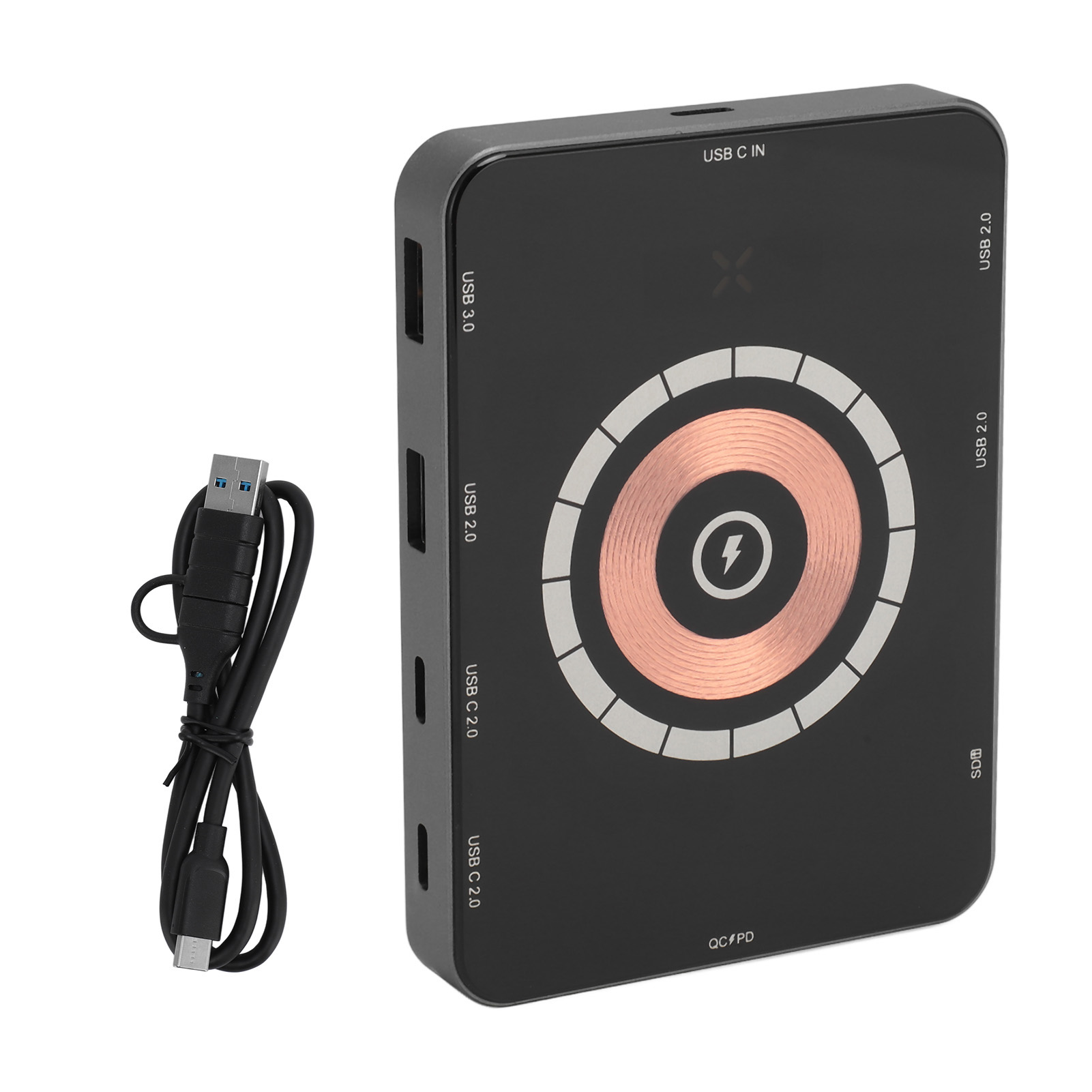 USB C Hub Magnetic Wireless Charging Storage Card Slot Aluminium Alloy USB C Docking Station for Laptop Desktop. 