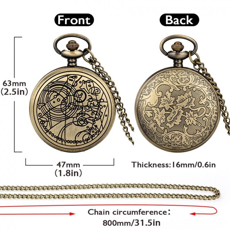 Retro Bronze Time Lord Space Exploration Design Quartz Pocket Watch Men Necklace Popular Movie Hero Cosplay Pendant Watch Chain. 
