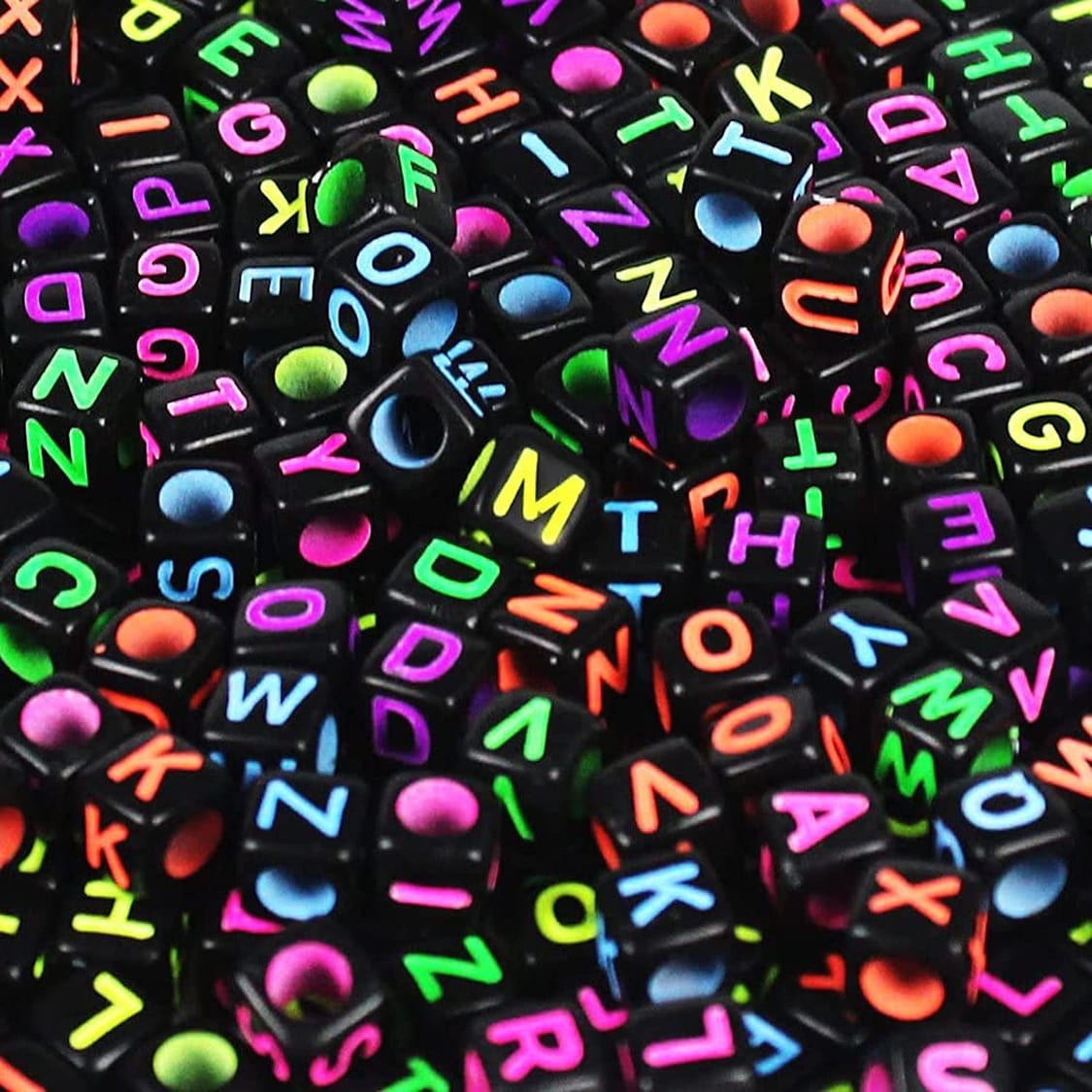 Black Round Neon Letter Alphabet Beads 100 pcs