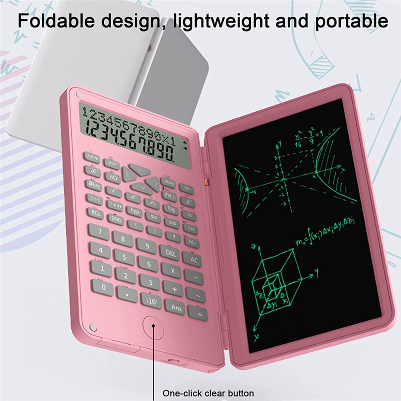 Maizoon Basic Office Calculator With 6 Inch LCD Writing Tablet - Rechargeable Foldable Portable Wordpad For Business, Learning, Students - Pink
