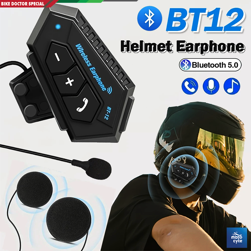 Motorcycle Helmet Communicator Intercom Headset Music Interphone Bluetooth 5.0  Waterproof, Hands-Free, Long Battery Life (Not Device to Device). 