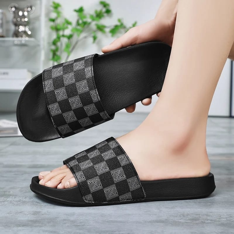 Indispensable-Quality And Durability-Stylish Black And Chocolate Color CHESS Slide Slipper Sandal For Men S30. 