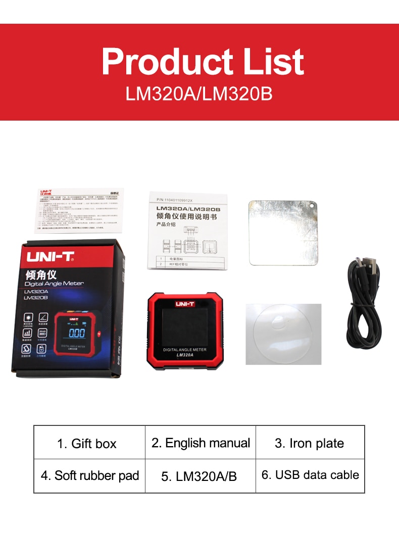 UNI-T LM320A LM320B Electronic Angle Meter Digital Protractor Magnetic Inclinometer Angle Tester Bevel Box Measuring Tools. 