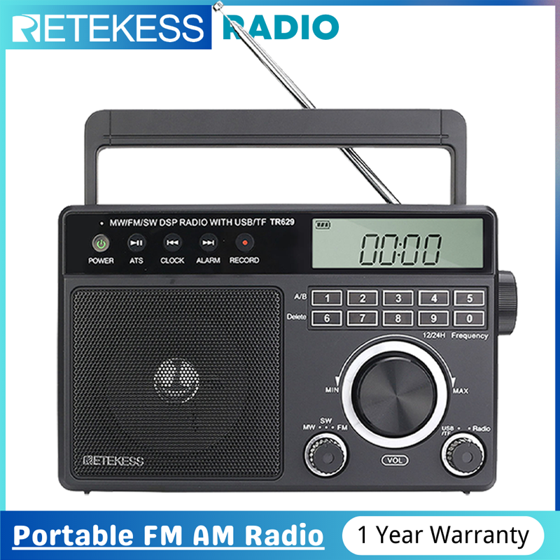 Retekess TR629 Portable Radio, AM/FM Shortwave Digital Radio with LCD Display, Support USB/TF, Suitable for the Elderly.