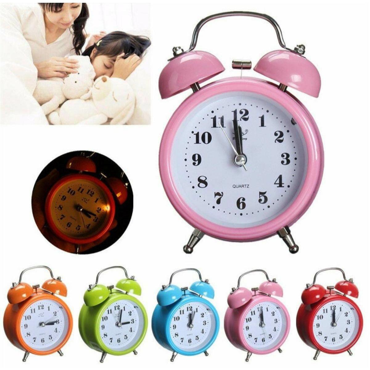 Classic Double Metal Bell Desk Table Loud Alarm Clock with Night Light Function. 