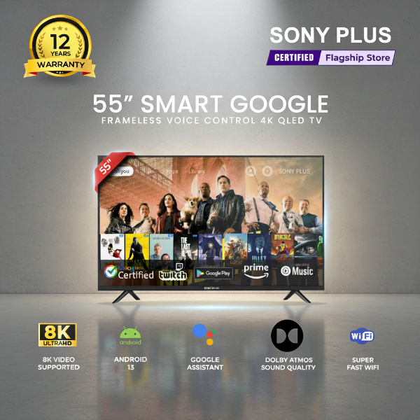 Sony Plus 55 inch Frameless Voice Control Google QLED TV Wi-Fi UHD 8K Supported Google Television