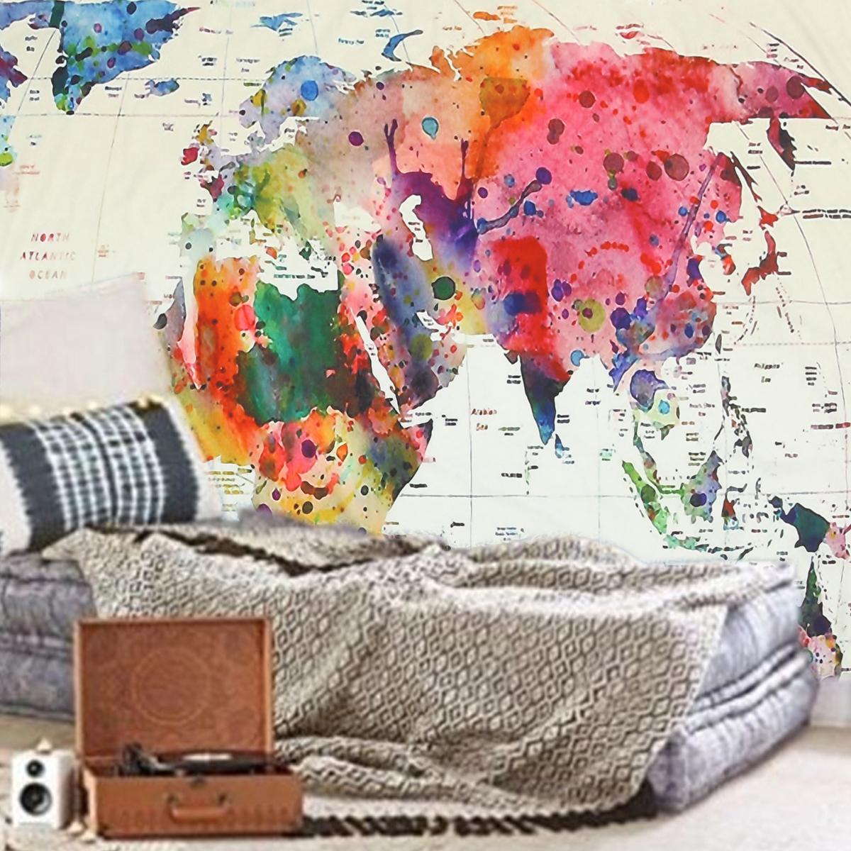 Vintage World Map Mandala Wall Hanging Tapestry Bedspread Dorm Living Room Decor -
