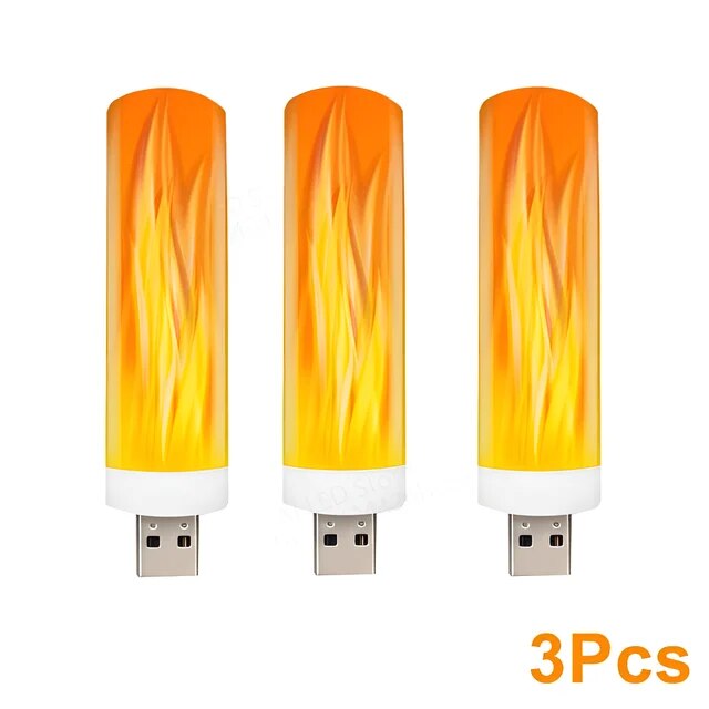 USB LED Atmosphere Light Flame Flashing Candle Lights Book Lamp for Power Bank Camping Lighting Cigarette Lighter Effect Light