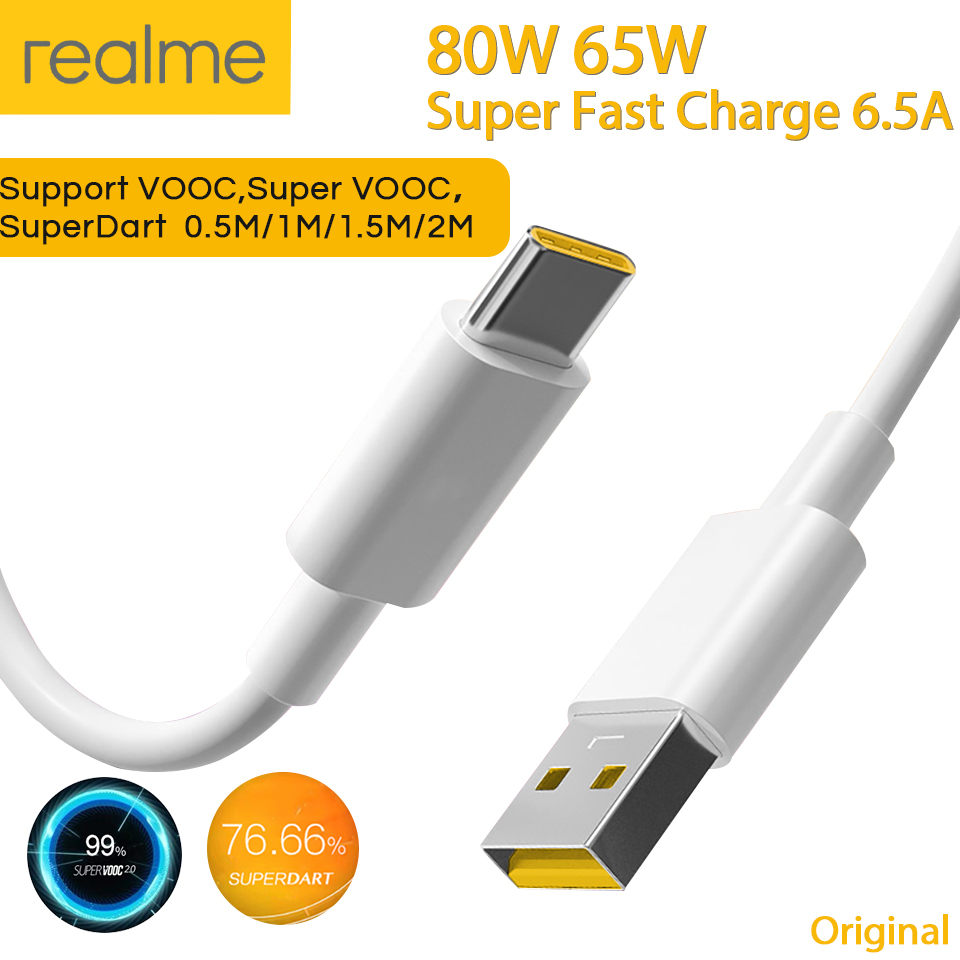 Original Realme Type C Usb Cable 65w 80W Super Fast Charge Kabel Super Dart Vooc Real Me 12 11 7 Pro 8 8i 9 X50 GT GT2 C67 Cabo
