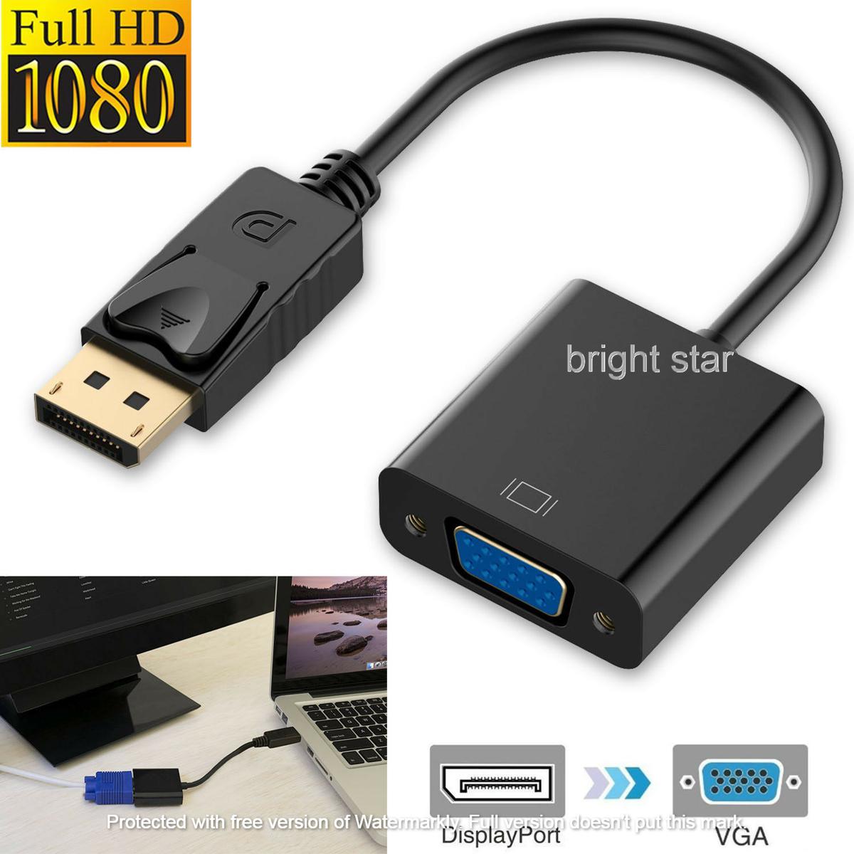 1080P Display Port To Vga Adapter Dp Male To Vga Female Adapter Display Port Cable Converter for Projector Tv Maccbook Air - Black