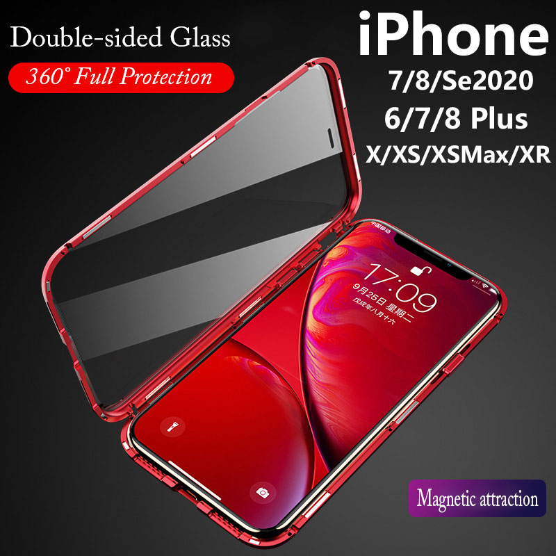 Magnetic Case 360 Full Body Protective Double Side Tempered Glass Magnetic Metal Case For Apple iPhone X XS XSMax XR  Front Back Glass 9H cases for  iPhone 6 7 8 Plus  Se 2020 metal bumper shell coque. 