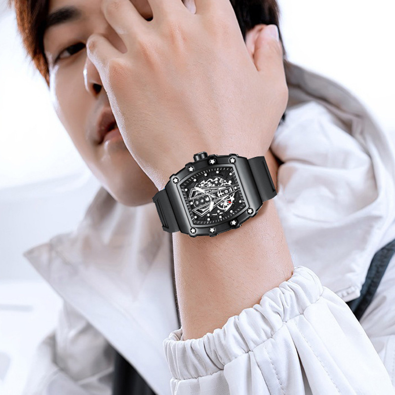 Richard's new net red tonneau-shaped men's watch sports non-mechanical with calendar silicone band watch. 