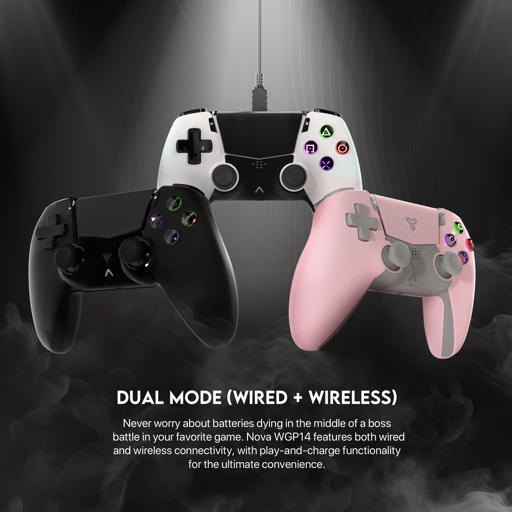 FANTECH WGP14 NOVA Multi-Platform GamePad Anty-Drift Hall Effect Stic Customizable Macro Rear Triggers Motion Sensor Gaming Gamers Controller For PS3, PS4, IOS, Android & Windows 22 buttons.. 