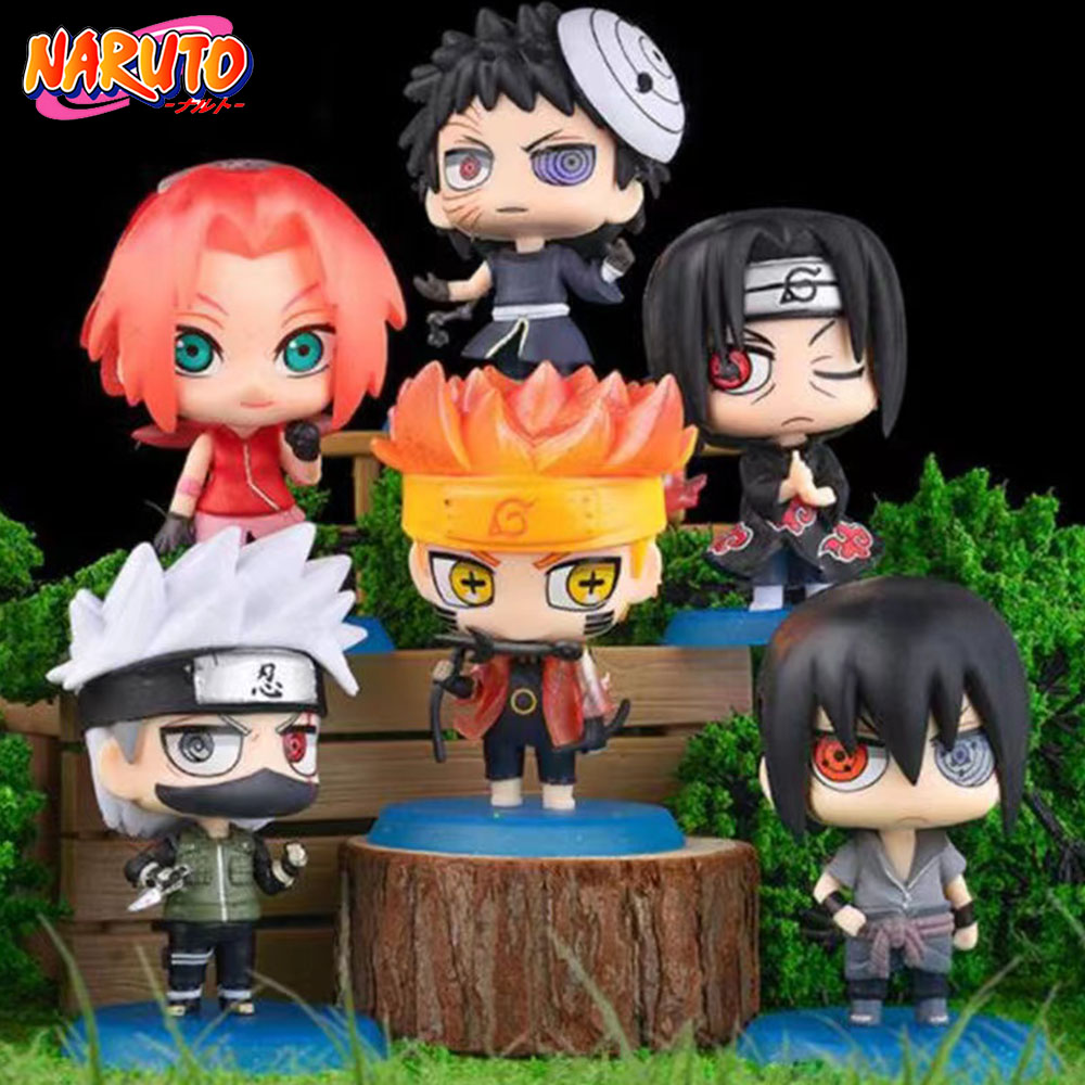 Hot 6pcs/set Naruto Shippuden Anime figure Hinata Sasuke Itachi Kakashi Obito action Figures Q Version PVCToys Dolls Kid Gift