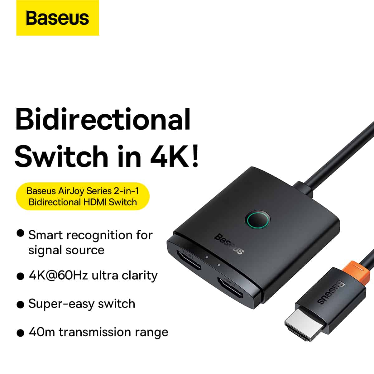 Baseus AirJoy Series 2-in-1 Bidirectional HDMI Switch  Comes with 1m cable. 