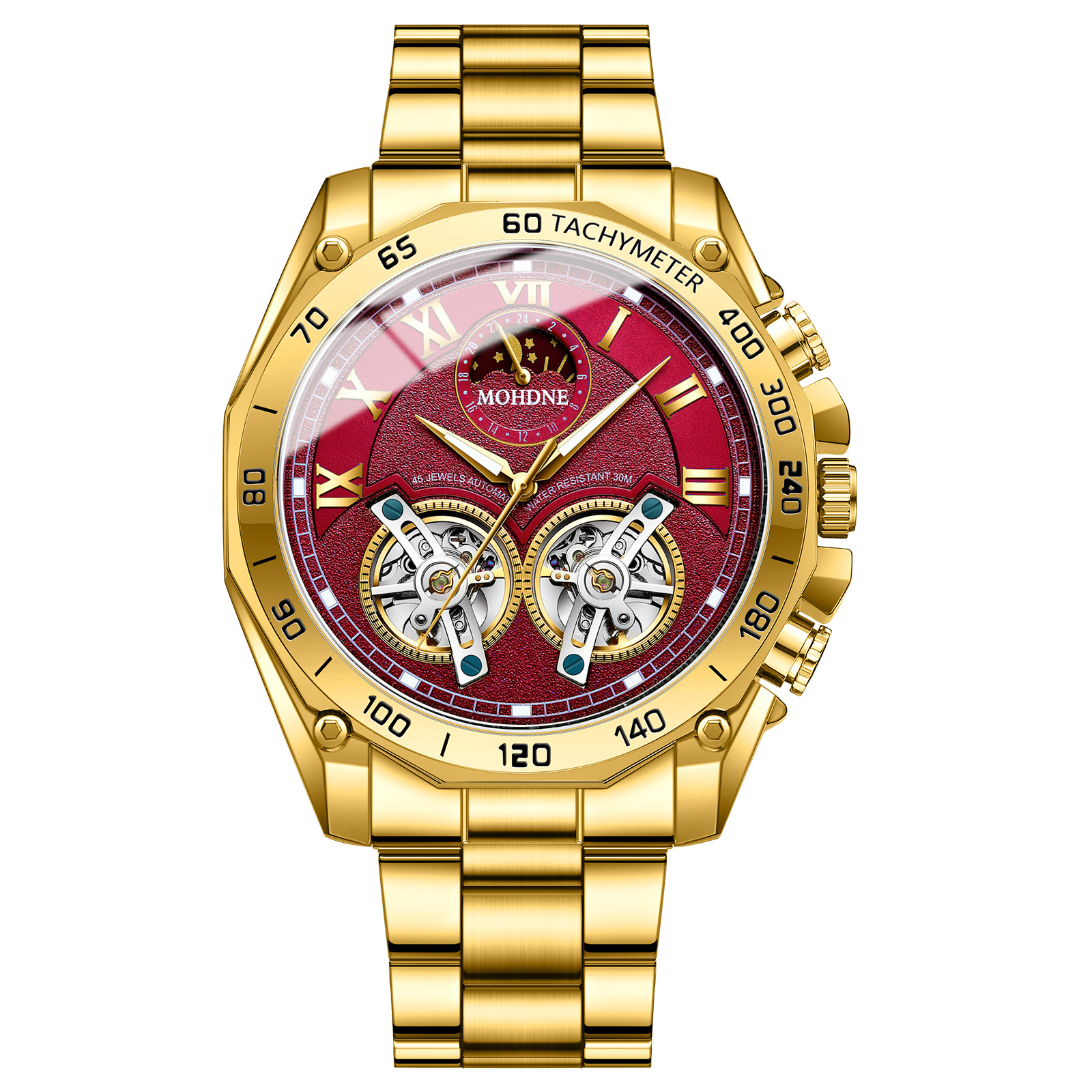 Double Tourbillon Watch Men's Non-Fully Automatic Machine Hollow Mechanical Watch Multi-Functional Fashion Luminous Waterproof Watch. 
