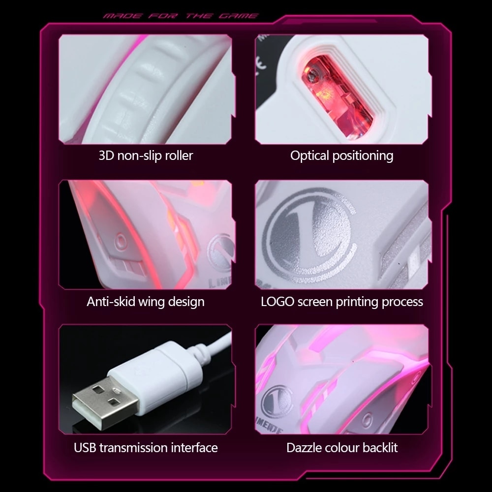 HXSJ Limei S1 E Sports LED Luminous Backlit Wired Mouse USB Wired For Desktop Laptop Mute Office Computer Gaming Mouse. 