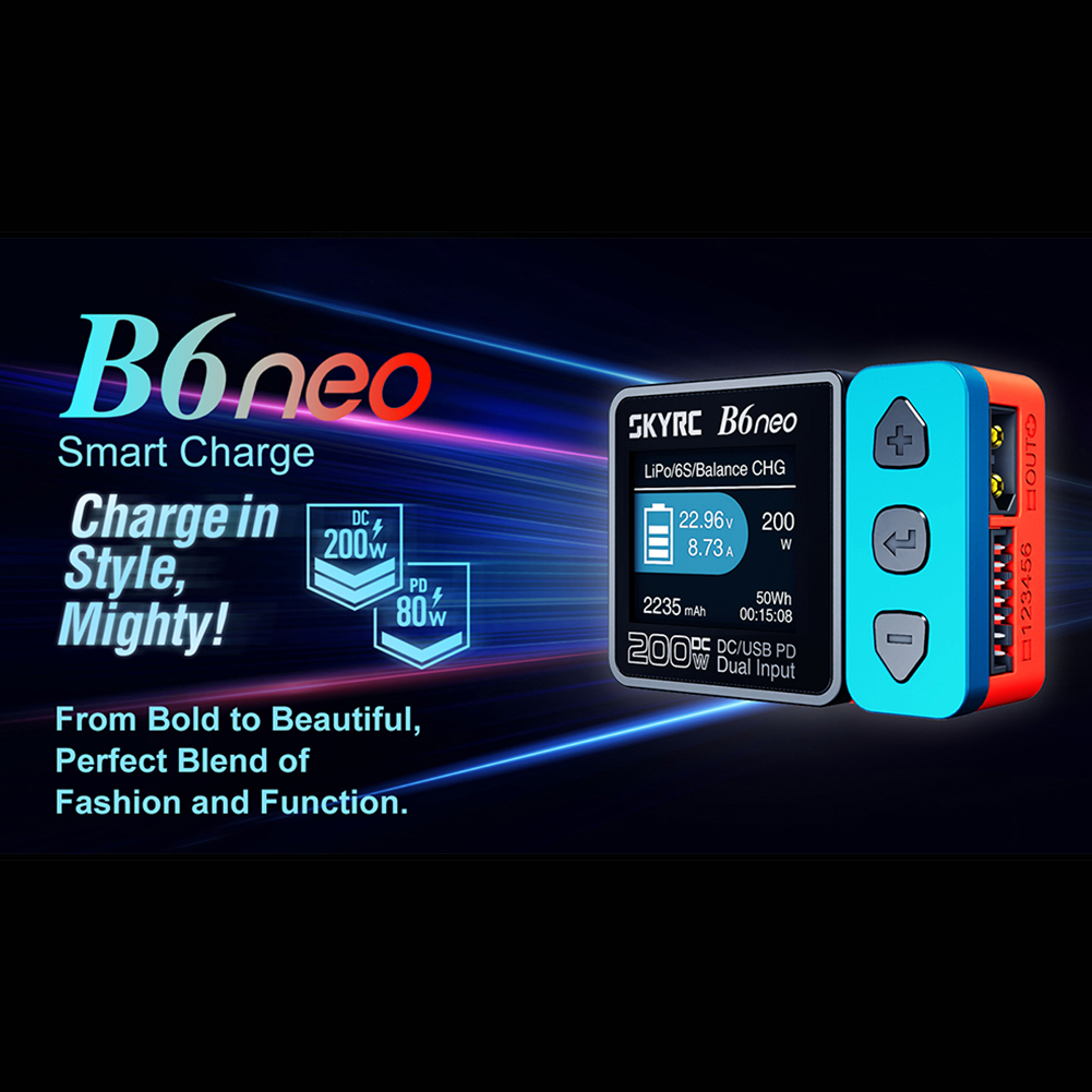 SKYRC B6neo Intelligent Charger Power DC200W PD80W Multi-Function Smart Battery Balance Charger Discharger. 