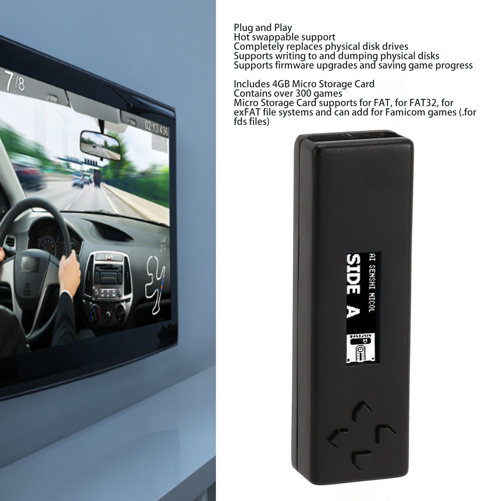 Disk System Drive Emulator Professional Console Disk Drive Emulator Plug and Play for Game Accessory. 