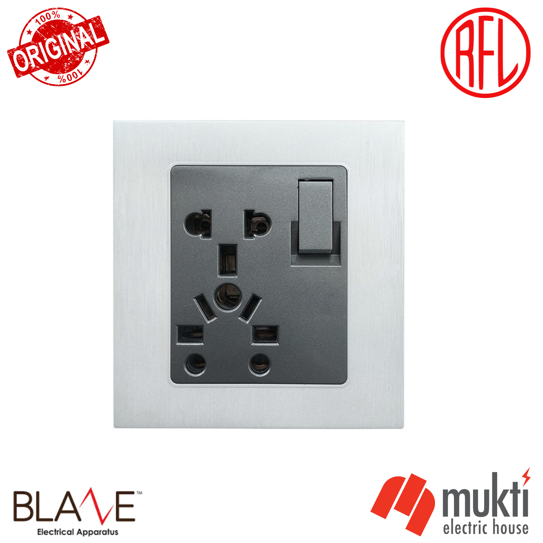 RFL BLAZE CROWN Series 13A 10 Pin Multi Function Universal Combination Switched Socket Electrical Wall Switch 10Pin