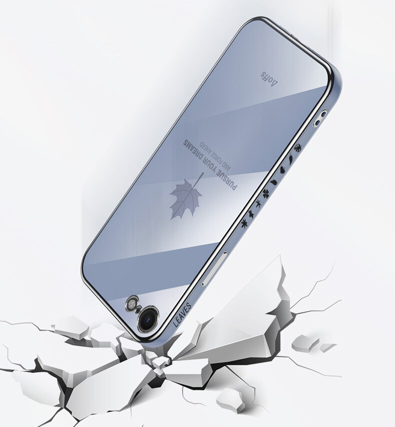 For iPhone 8 / iPhone 7 Back Cover + Wrist Strap Fashion Shiny Maple leaf Plating Square Bumper Phone Case Soft TPU Silicone Shockproof Protective Cover. 