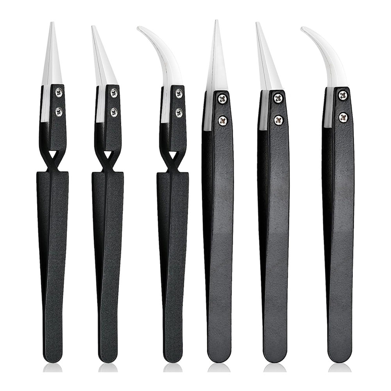 6 Piece Precision Reverse Ceramic Tweezers Set Resistant Electronics Soldering Tweezers Anti-Magnetic Pointed For Solder B. 