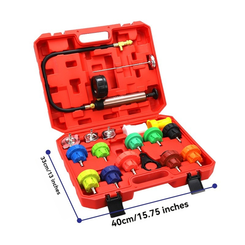 18Pcs Radiator Pressure Leakage Tester Tool Kit, Cooling System Water Tank Leak Test Detector Set with Hand Pump. 