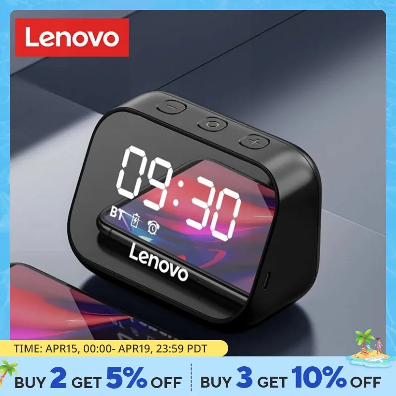 Lenovo TS13 Wireless BT Speaker Portable Subwoofer Stereo Player 9D Surround LED Digital Smart Alarm Clock Mirror Design Speaker