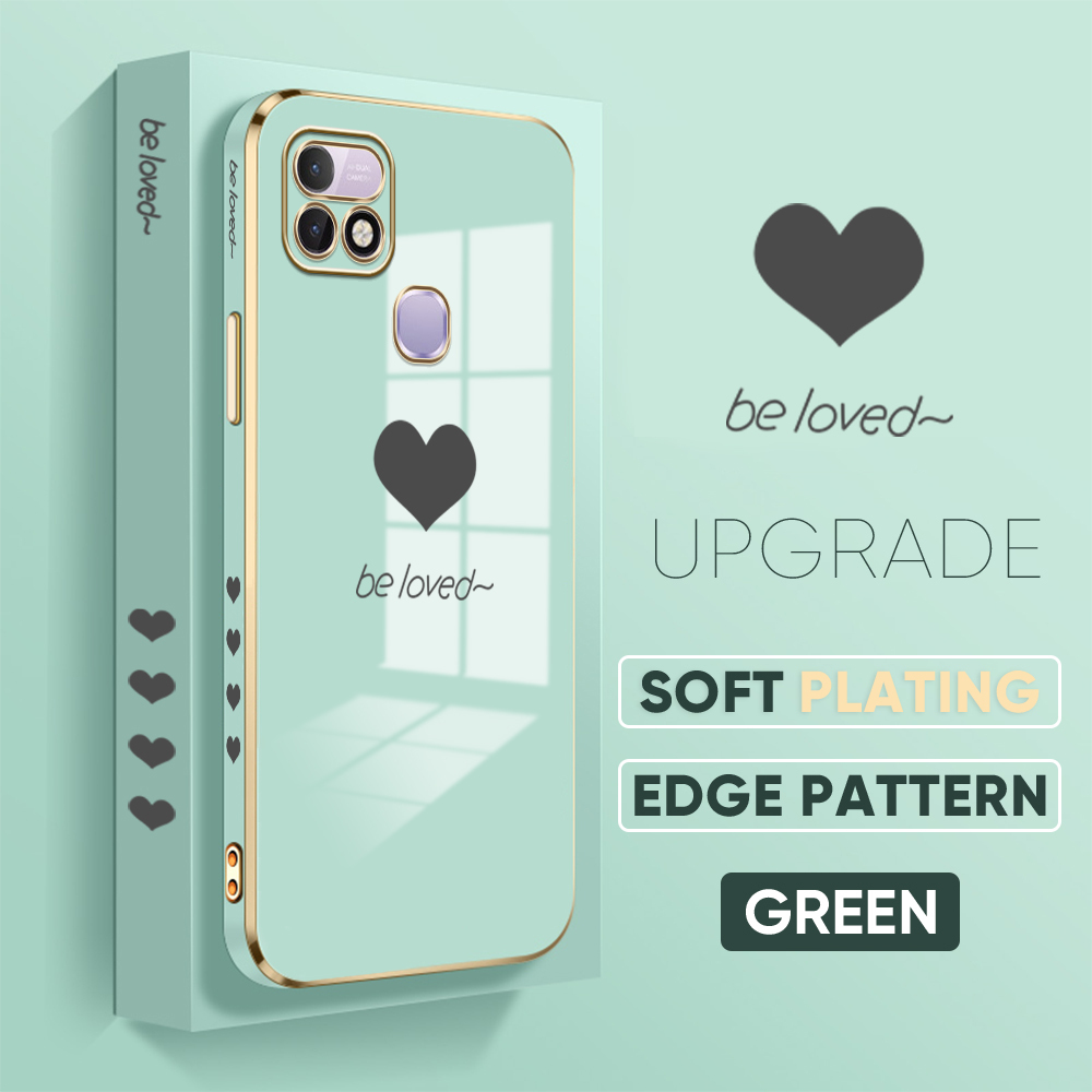 Jizetin (Free Lanyard) for Infinix Hot 10i / Smart 5 Pro Back Cover Heart loved Luxury 6D Plating Case Side Pattern Soft Silicone Square Phone Cases