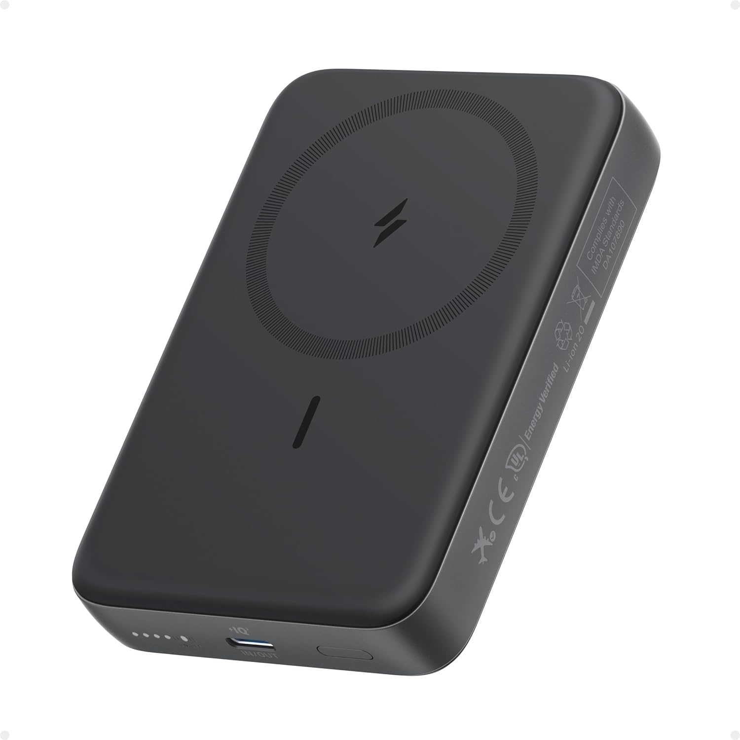 Anker Zolo Magnetic Power Bank, Compact 10,000mAh Wireless Portable Charger with 30W Max Fast Charging, Skin-Friendly and Durable Battery Pack, for iPhone 16/15/14 Series,