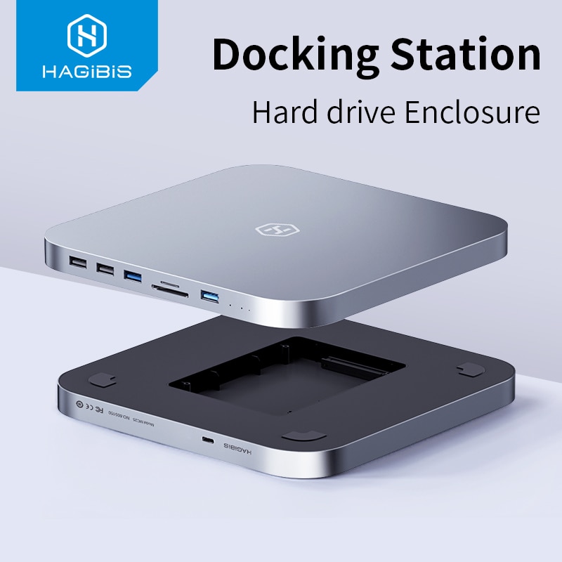 Hagibis USB C Hub with Hard Drive Enclosure Type C Docking Station 2.5 SATA NVME M.2 SSD Case 4K DP USB3.0 M1 M2 for Mac Mini. 